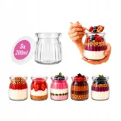 shumee 5x kozarcev za sladico 200 ml rebrasti stekleni kozarec s pokrovom za jogurt kot sladico