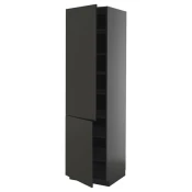 METOD Visoki element s policama/2 vrata, Crnosiva/Nickebo boja antracita, mat, 60x60x220 cm