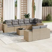 9-dijelni set vrtnih sofa s jastucima bež od poliratana 83 x 62 x 69 cm