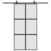 shumee vidaXL Drsna vrata z opremo črna 102,5x205 cm kaljeno steklo