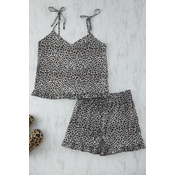 Trendyol Curve Multicolored Leopard Patterned Strap Knitted Ruffle Detail Pajama Set