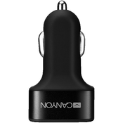 CANYON C-06 Universal 3xUSB car adapter, Input 12V-24V, Output 5V-3.1A, black rubber coating+black metal ring (side with USB is in plastic)