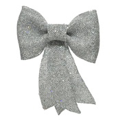 Okrasek Bow srebrne barve z bleščicami 14 cm - srebrna