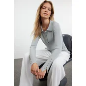 Trendyol Gray Button Detailed Fine Knitwear Sweater