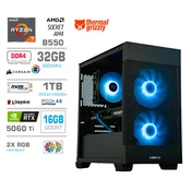 MEGA Računalnik MEGA MT S7X R7-5700X/RTX5060Ti-16GB/32GB/1TB-4.0/750W/Brez OS/črna RGB + Estetski napajalni kabli [Svetlo modra/Črna], (22097705)