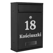 Gockowiak Gustav poštni nabiralnik, črn z napisi