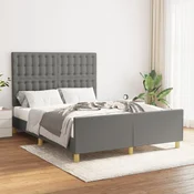 Greatstore Posteljni okvir z vzglavjem temno siv 140x190 cm blago