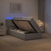 vidaXL LED Postelja za Shranjevanje z Blazino Svetlo siva 90 x 200 cm