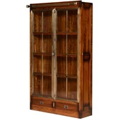 Casa Padrino luxury vintage style display cabinet brown/brass 105 x 34 x H. 185 cm - Solid wood showcase with 2 glass doors and 2 drawers - Vintage style furniture - Luxury furniture