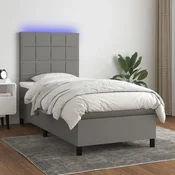Greatstore Box spring postelja z vzmetnico LED temno siva 90x200 cm blago