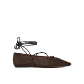 LAUREN RALPH LAUREN Balerinke Suede Lace-Up Pointed Ballet Flat 818P15775001 Rjava