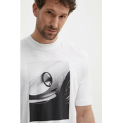 Pamučna majica Sisley za muškarce, boja: bež, s tiskom