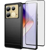 GS Ovitek za Infinix Note 40 Pro + 3D kaljeno steklo, karbon, črn