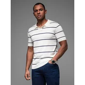 Ombre Mens horizontal striped viscose polo shirt - white and navy