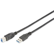 Digitus Digitus USB 3.0 Priključni kabel [1x Moški konektor USB 3.0 tipa A-1x Moški konektor USB 3.0 tipa B] 1.8 m Črna Okrogel, Trojn