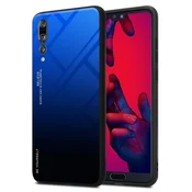 Cadorabo CADORABO Ohišje, združljiv s Huawei v modri barvi - črni - dvobarvni zaščitni pokrov iz silikona TPU in hrbta iz kaljenega stekla, (20573936)