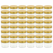Vidaxl Stekleni kozarci z zlatimi pokrovi 48 kosov 110 ml
