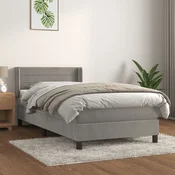 Greatstore Box spring postelja z vzmetnico svetlo siva 100x200 cm žamet