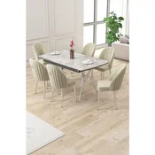 Hanah Home trpezarijski set Sim, sto na razvlacenje i 6 stolica, siva ploca Rampla, hromirane noge, krem tkanina Babyface