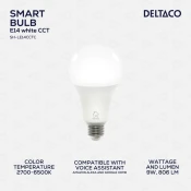 DELTACO SMART HOME LED Žarulja E27 Bijela - Podesiva i Pametna Rasvjeta