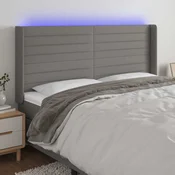 Vidaxl LED posteljno vzglavje temno sivo 183x16x118/128 cm blago