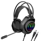 OEM Swissten, 3,5 mm žične igralne slušalke z mikrofonom in lučkami RGB 2,1 m kabla, Črna, (5000220085)