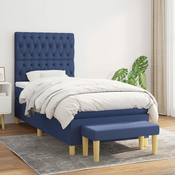 Greatstore Box spring postelja z vzmetnico moder 90x190 cm blago