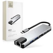 slomart Adapter Tech-Protect HB02 HUB Adapter 6v1 USB-C + USB2.0 + USB3.0 + HDMI 4K 30Hz + RJ45 + PD100W - siv