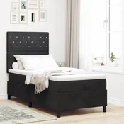 vidaXL LED Box Spring Postelja z vzmetnico Črna 90 x 200 cm Žamet