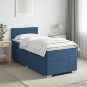 vidaXL Postelja boxspring z vzmetnico Modra 90 x 200 cm Blago