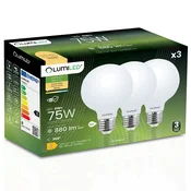LUMILED 3x LED žarnica E27 krogla G95 8W = 75W 880lm 3000K topla 360° žarnica z žarilno nitko