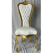 Casa Padrino baroque throne chair with faux leather and rhinestones white/gold - Baroque furniture