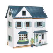 Lesena hiška za figurice Dovetail House Tender Leaf Toys ultra stilska s 6 sobami in parketom, brez pohištva in figuric