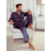 Pyjamas De Lafense 939 Satin L/R M-4XL Mens Zip-Up Navy Blue 042