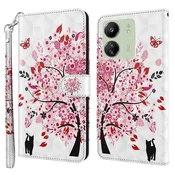 GS Ovitek za Xiaomi Redmi 13C/Poco C65, denarnica, mačka in drevo