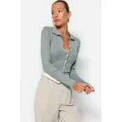 Trendyol Gray Polo Collar Knitwear Cardigan