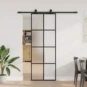VIDAXL Drsna vrata z opremo črna 76x205 cm ESG steklo