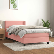 Greatstore Box spring postelja z vzmetnico roza 90x190 cm žamet