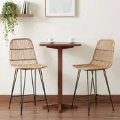 vidaXL Barski stol 2 pcs Naravna 44 x 54 x 96 cm Rattan in jeklo