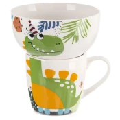 shumee Otroška skodelica s skledo, porcelanast dinozaver, 2 kosa.