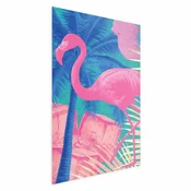 shumee Plakat - Rožnati flamingo - Abstraktni flamingo na ozadju palm in ledenih kock