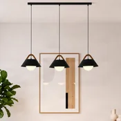 Luminex Visoka svetilka Funda, črna, dolžina 110 cm, 3-kraka, kovina/steklo - Dnevna soba/jedilnica - Skandinavski - mat črna, opalno bela, les