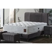 Casa Padrino luxury double bed gray/white/dark brown 180 x 200 cm - Solid wood bed with headboard and mattress - Bedroom furniture - Hotel furniture - Luxury furniture - Luxury interior