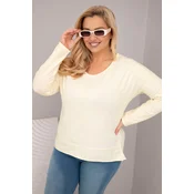 Kesi Włoski Womens Plus Size V-neck distressed blouse with a longer back yellow