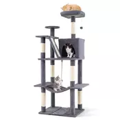 Northix Mačje drevo 158 cm s praskalniki viseča mreža 60x48 cm temno sivo