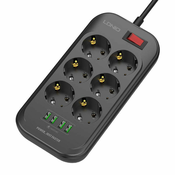 LDNIO SE6403 mrežni razdjelnik (6 AC utičnica / 4 USB utičnice, 5V / 3.4A, 17W, protuklizna + 200cm kabel za napajanje) PC