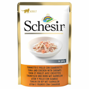 Varčno pakiranje Schesir v želeju vrečke za mačke 24x85 g - Piščančji trakci v omaki