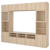 BESTA TV komb.odlaganje/staklena vrata, belo b. im. hrastovine/Lappviken im. b. b. hrast staklo, 300x42x231 cm