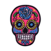 shumee Našitek mehiške lobanje Calavera svetlo roza - Podloga za likanje/toplotno varjenje - Vezen našitek/značka/emblem