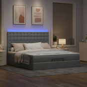 vidaXL Otomanska postelja z vzmetnico & LEDs taupe 180x200 cm blago